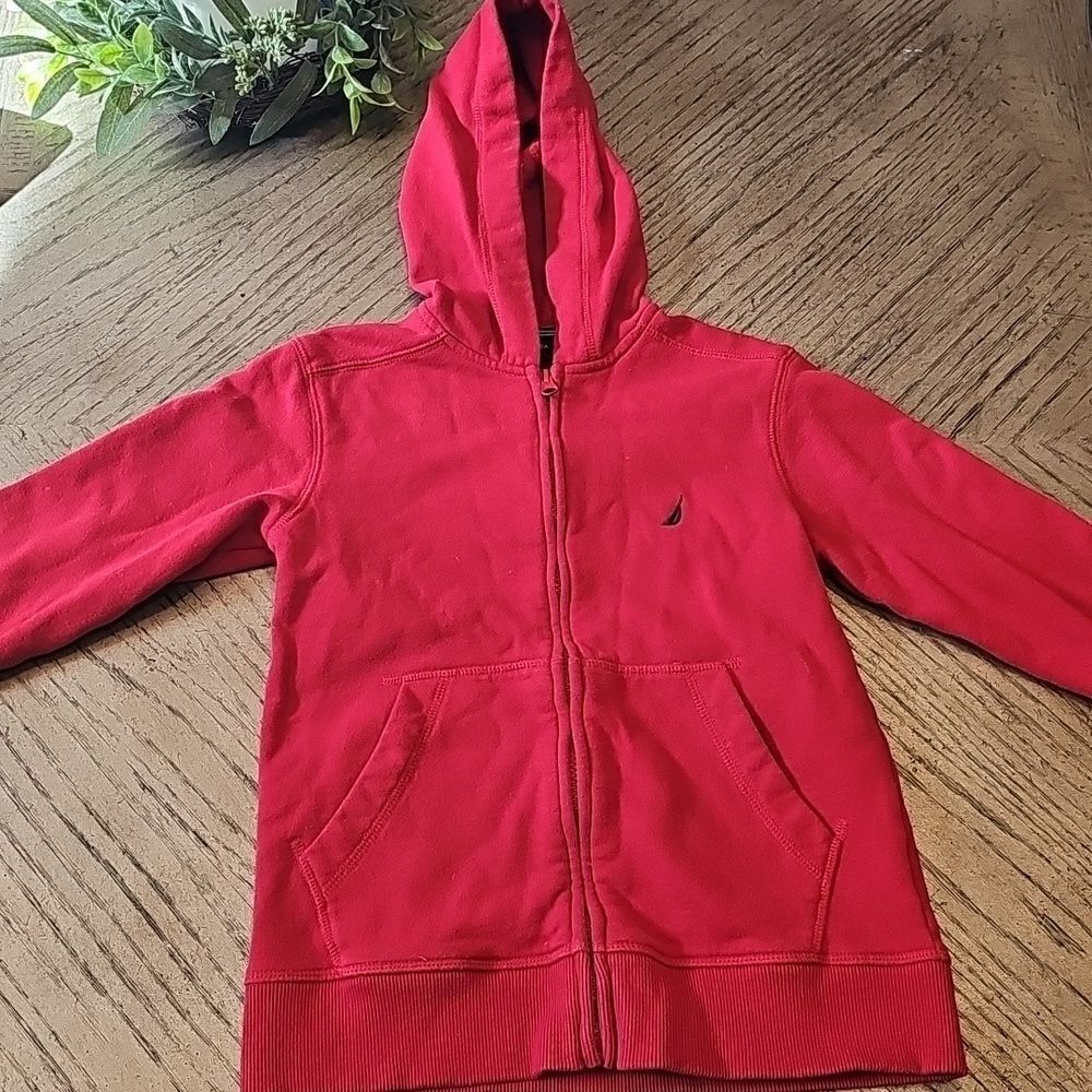 Red Hooded zip up jacket size S/8 girls Nautica